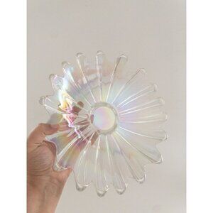 Iridescent Carnival Glass Decorative Plate With Scalloped Edges 10" Diameter
